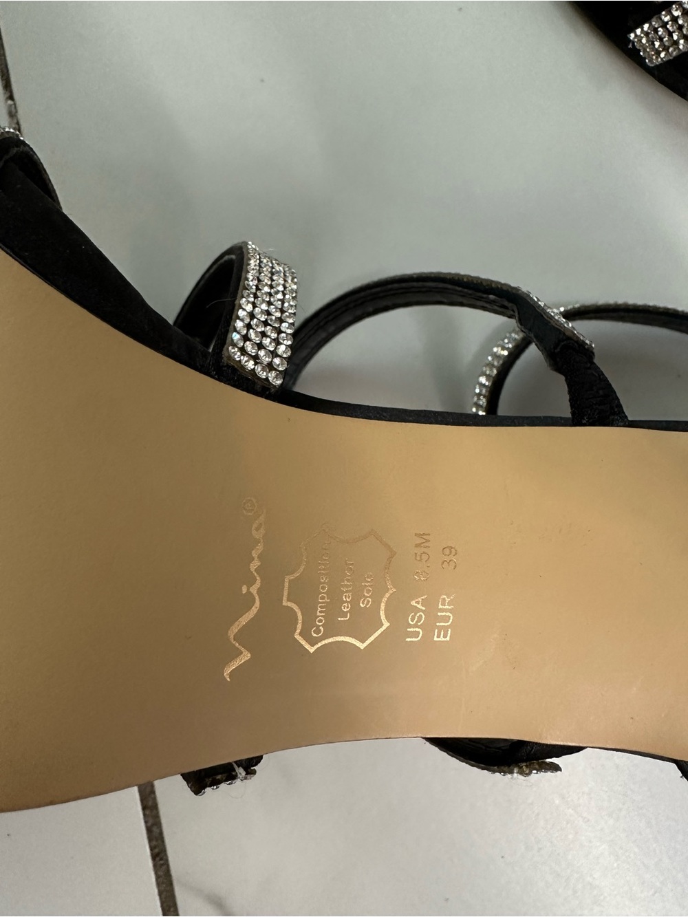 Nina Black Rhinestone Strappy Platform Stiletto Sandals Size 8.5M - Picture 4 of 6